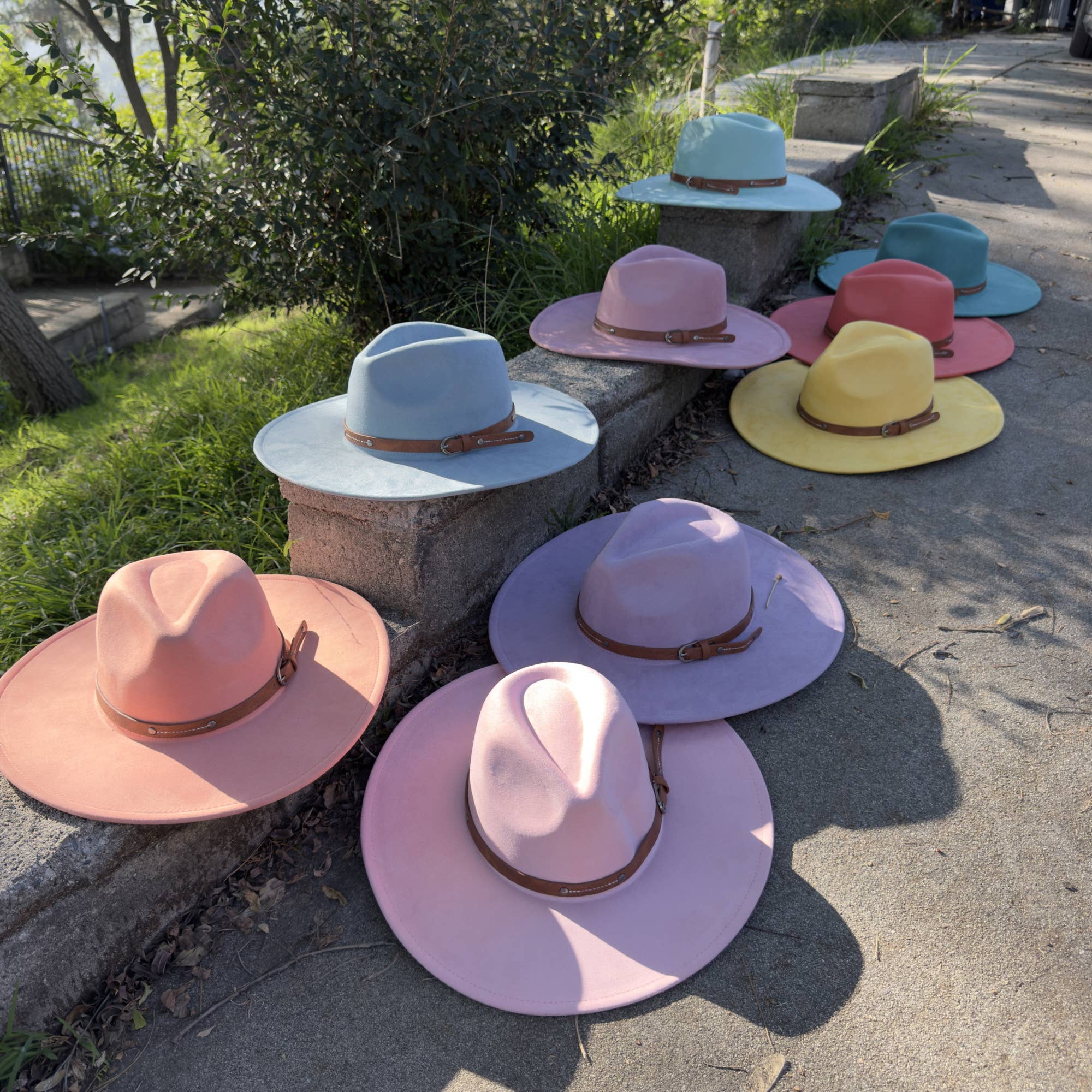 Wide Brim Suede Hat with Leather Belt
