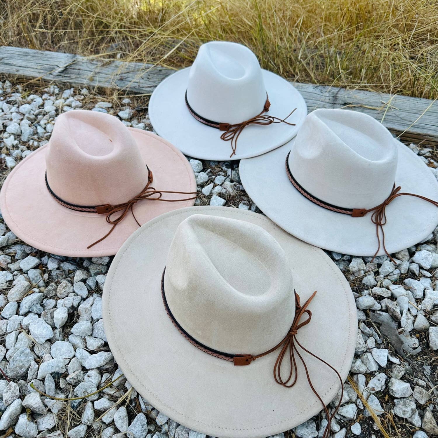 Classic Wide Brim Suede Hat With Braided Suede Belt