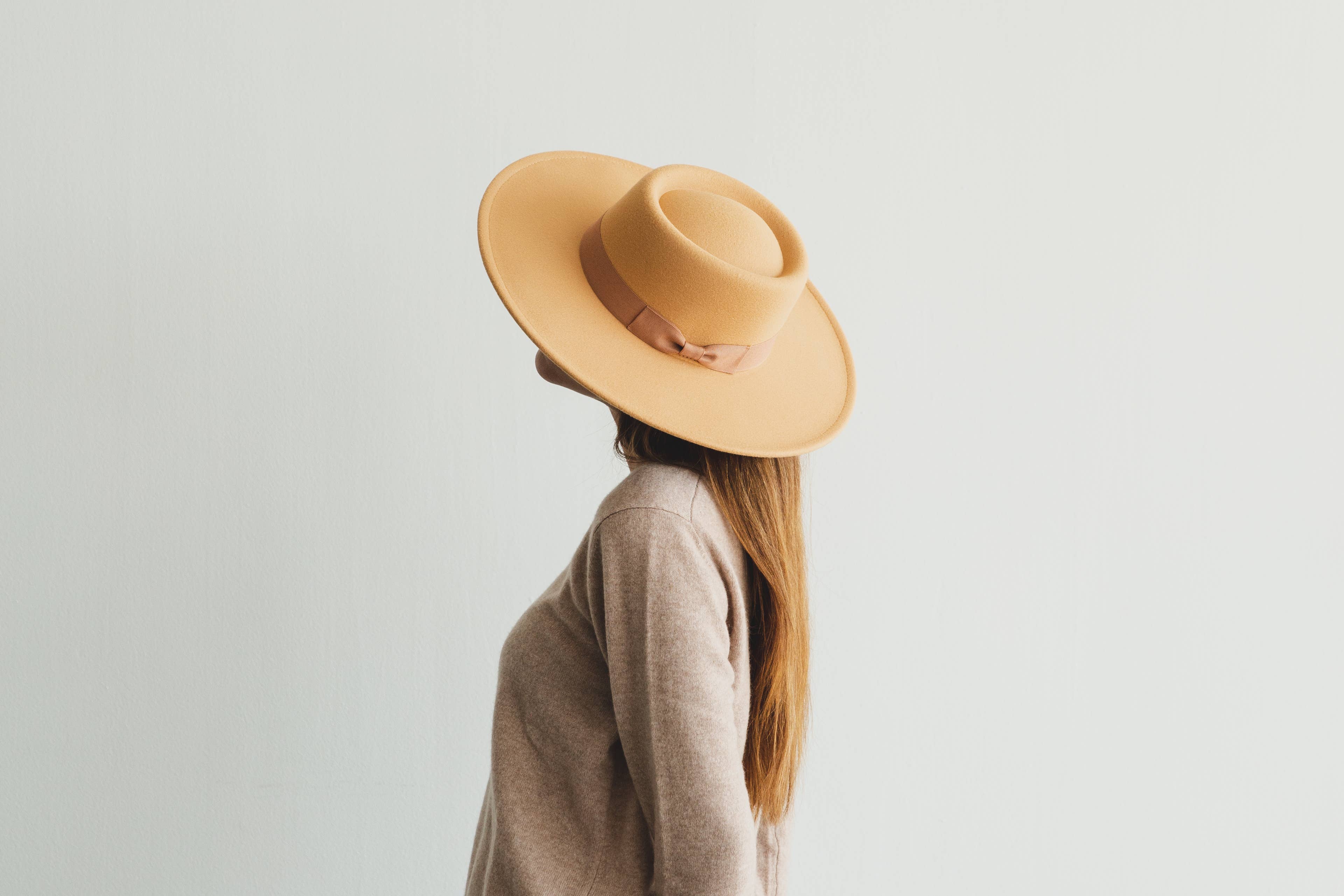 Structured Wide Brim Hat in Faux Felt