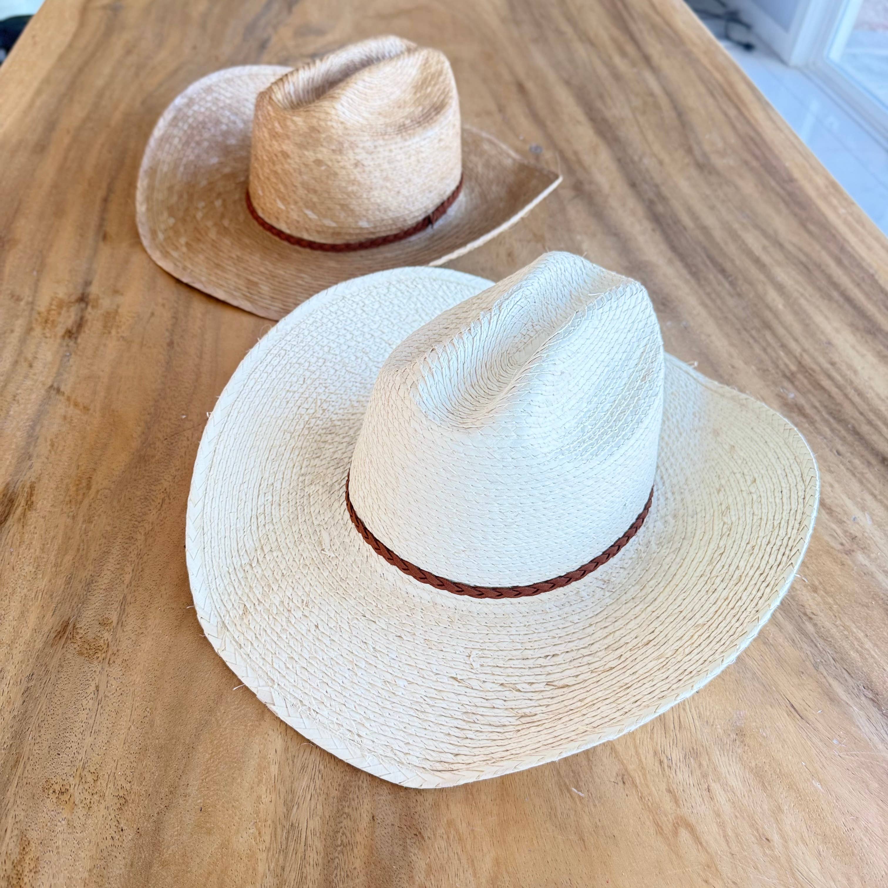 Natural Palm Leaf Cowboy Hat with Braided Band