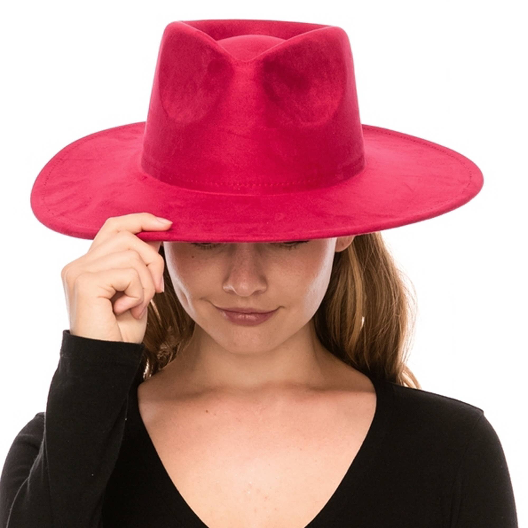 Vegan Suede Wide Brim Rancher Hat – Structured Flat Brim
