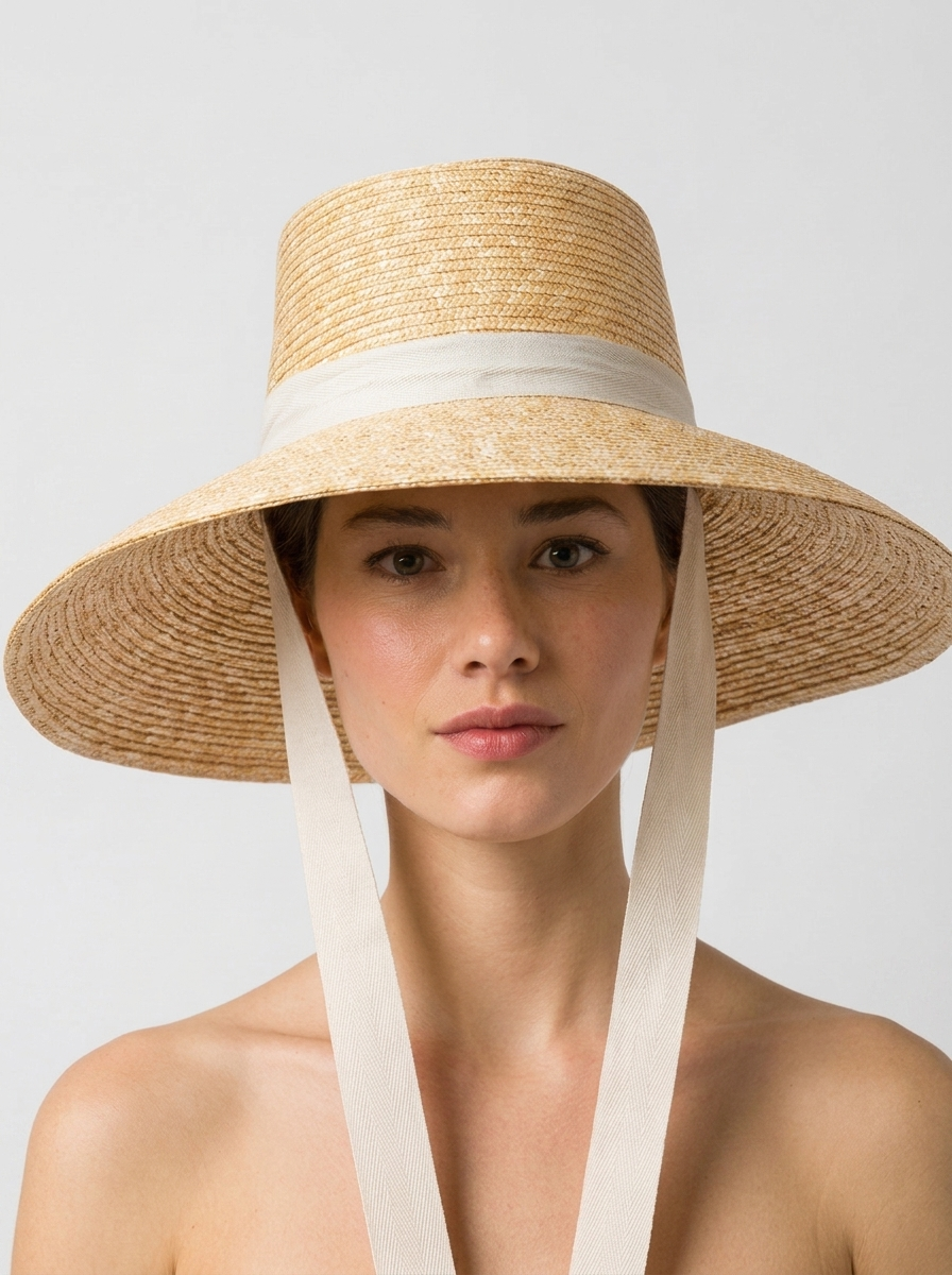 Wheat Straw Boater Hat with Twill Tape