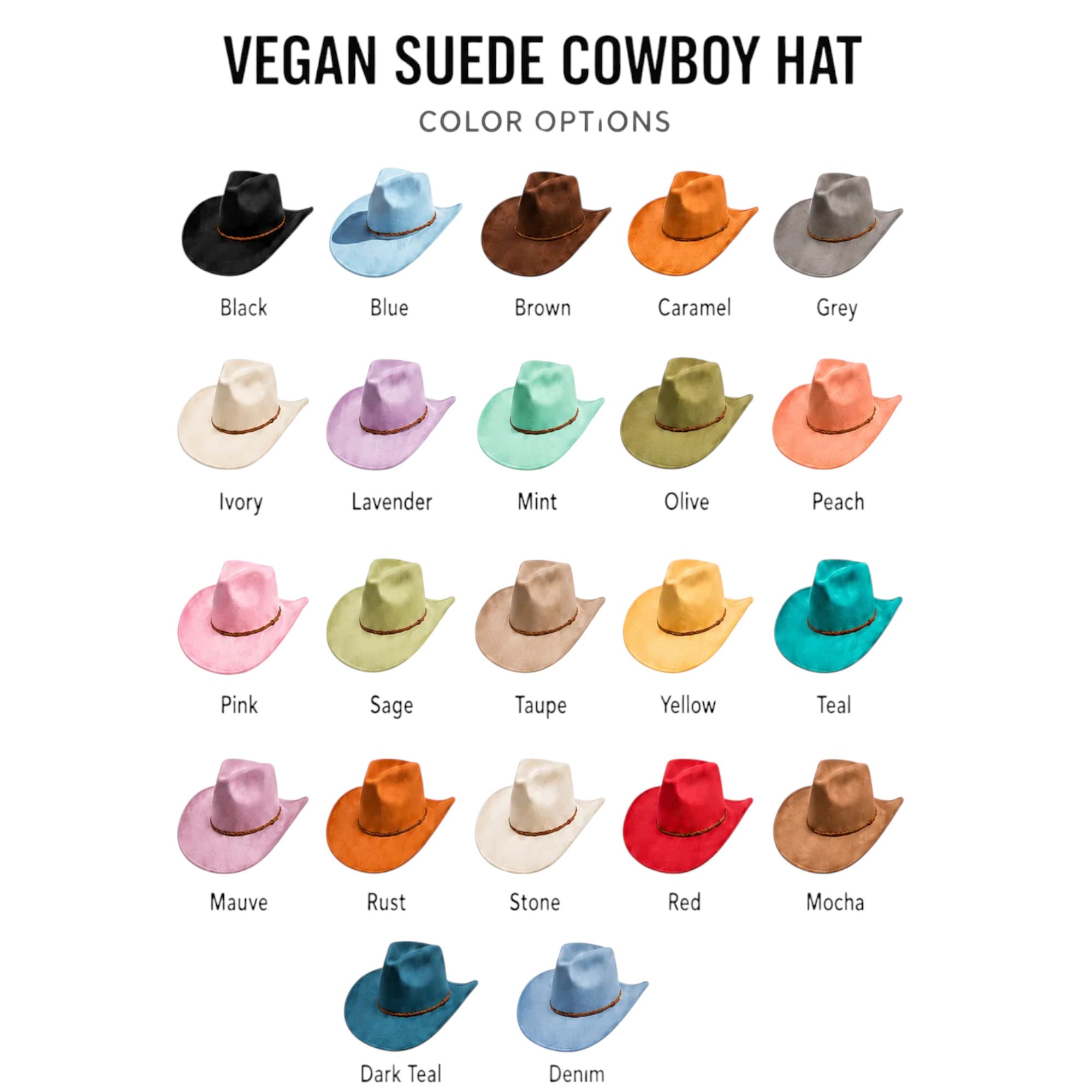 Vegan Suede Cowboy Hat – Braided Band Western