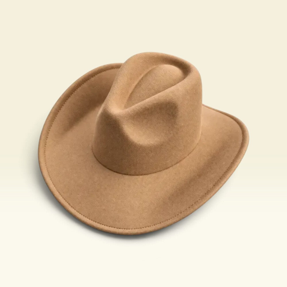 Vegan Felt Cowboy Hat Wide Brim Western Cattleman