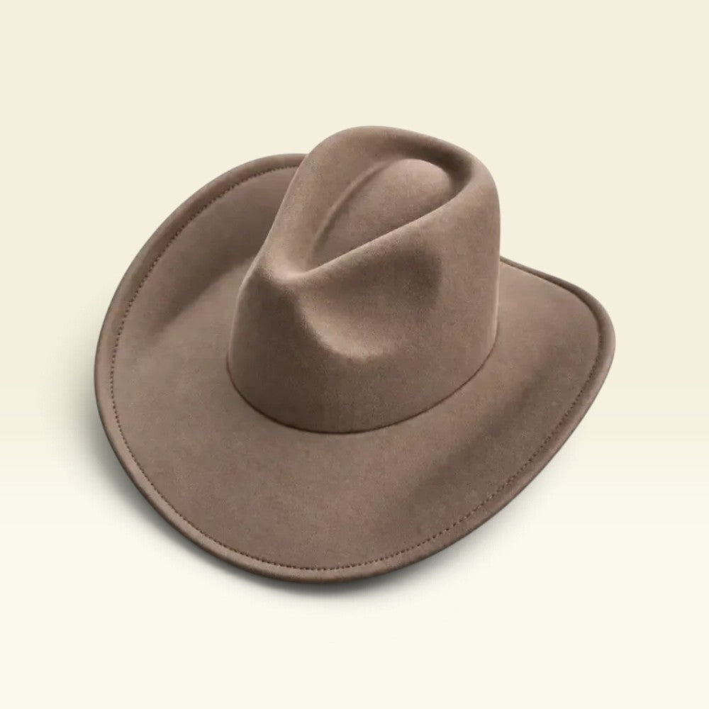 Vegan Felt Cowboy Hat Wide Brim Western Cattleman